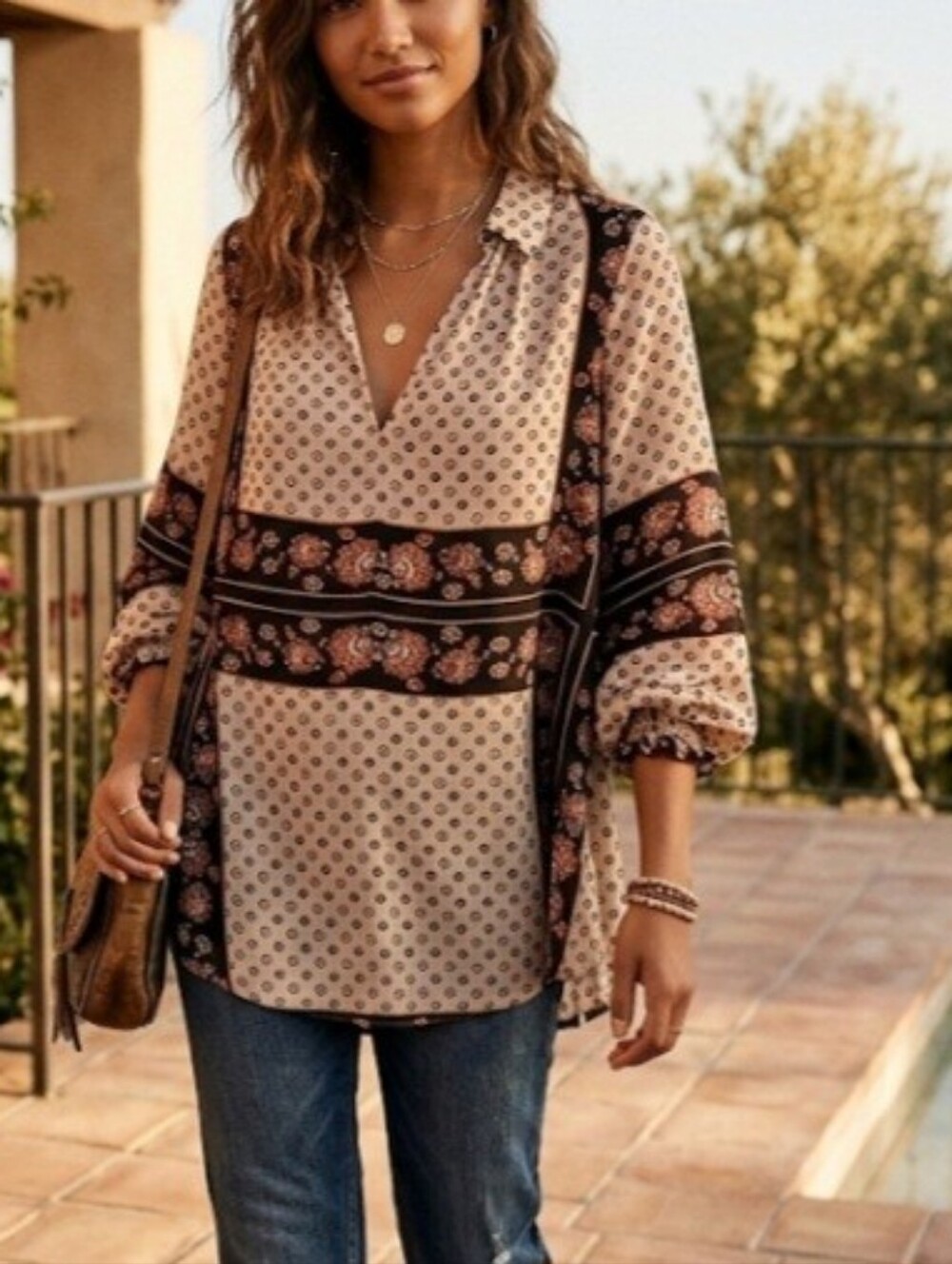 Free People NWT TopTunic Size XS Boho,Flowly Brown Rayon Viscosa Blend